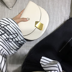 Cute Womens White Leather Half Round Crossbody Purse Round White Saddle Shoulder Bag for Women