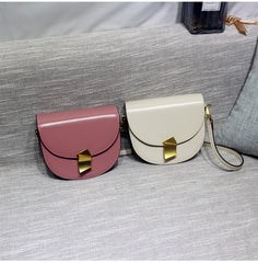 Cute Womens White Leather Half Round Crossbody Purse Round White Saddle Shoulder Bag for Women