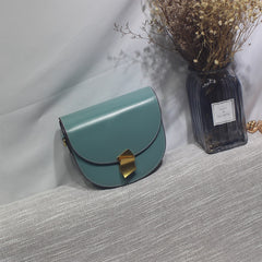 Cute Womens White Leather Half Round Crossbody Purse Round White Saddle Shoulder Bag for Women