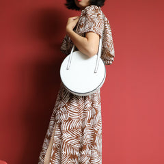 Cute Womens White Leather Round Side Purse Round White Shoulder Bag for Women
