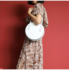 Cute Womens White Leather Round Side Purse Round White Shoulder Bag for Women