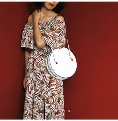 Cute Womens White Leather Round Side Purse Round White Shoulder Bag for Women