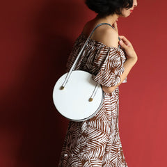 Cute Womens White Leather Round Side Purse Round White Shoulder Bag for Women