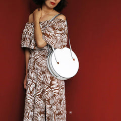 Cute Womens White Leather Round Side Purse Round White Shoulder Bag for Women