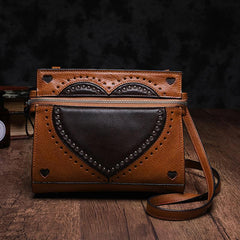 Cute Black WOmens Leather Heart Satchel Bags Brown Leather Shoulder Bag Purse for Ladies