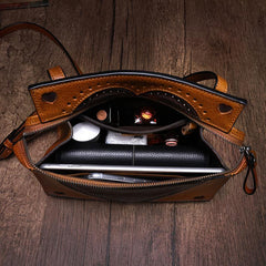 Cute Black WOmens Leather Heart Satchel Bags Brown Leather Shoulder Bag Purse for Ladies