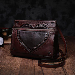 Cute Black WOmens Leather Heart Satchel Bags Brown Leather Shoulder Bag Purse for Ladies