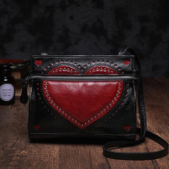 Cute Black WOmens Leather Heart Satchel Bags Brown Leather Shoulder Bag Purse for Ladies