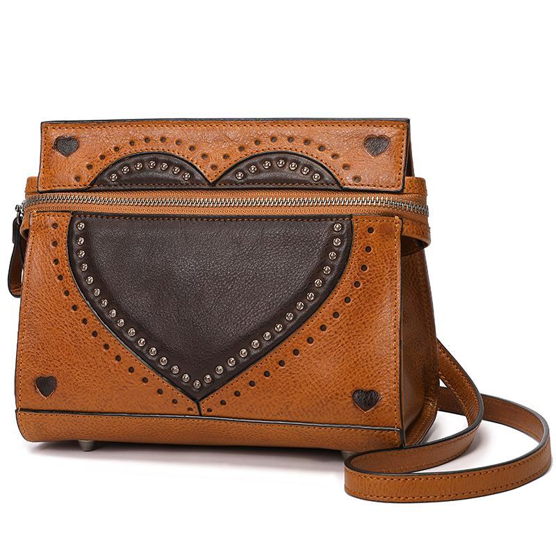 Cute Black WOmens Leather Heart Satchel Bags Brown Leather Shoulder Bag Purse for Ladies