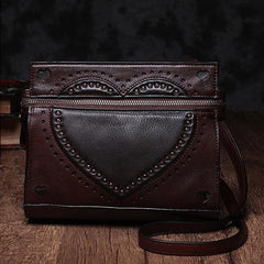Cute Black WOmens Leather Heart Satchel Bags Brown Leather Shoulder Bag Purse for Ladies