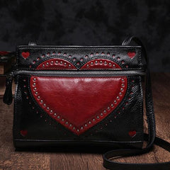 Cute Black WOmens Leather Heart Satchel Bags Brown Leather Shoulder Bag Purse for Ladies