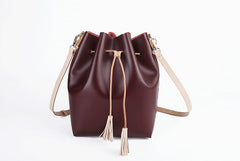 Cute Handmade Leather Womens Bucket Shoulder Bag Barrel Crossbody Purse for Women
