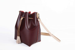 Cute Handmade Leather Womens Bucket Shoulder Bag Barrel Crossbody Purse for Women