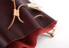 Cute Handmade Leather Womens Bucket Shoulder Bag Barrel Crossbody Purse for Women