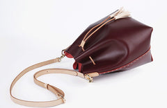 Cute Handmade Leather Womens Bucket Shoulder Bag Barrel Crossbody Purse for Women