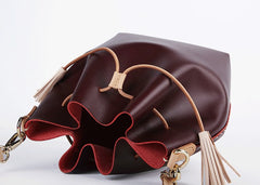 Cute Handmade Leather Womens Bucket Shoulder Bag Barrel Crossbody Purse for Women