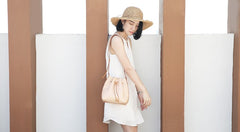 Cute Handmade Leather Womens Bucket Shoulder Bag Barrel Crossbody Purse for Women