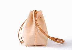 Cute Handmade Leather Womens Bucket Shoulder Bag Barrel Crossbody Purse for Women