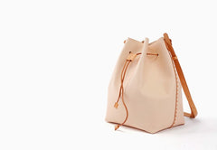 Cute Handmade Leather Womens Bucket Shoulder Bag Barrel Crossbody Purse for Women