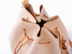 Cute Handmade Leather Womens Bucket Shoulder Bag Barrel Crossbody Purse for Women