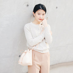Cute LEATHER Beige Bucket Bag WOMENs SHOULDER BAG Purses FOR WOMEN