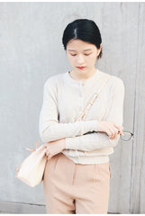 Cute LEATHER Beige Bucket Bag WOMENs SHOULDER BAG Purses FOR WOMEN