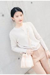 Cute LEATHER Beige Bucket Bag WOMENs SHOULDER BAG Purses FOR WOMEN