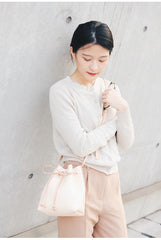 Cute LEATHER Beige Bucket Bag WOMENs SHOULDER BAG Purses FOR WOMEN