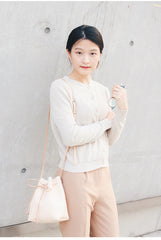 Cute LEATHER Beige Bucket Bag WOMENs SHOULDER BAG Purses FOR WOMEN
