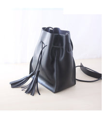 Cute LEATHER Black Bucket Bag WOMENs SHOULDER BAG Purses FOR WOMEN