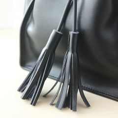 Cute LEATHER Black Bucket Bag WOMENs SHOULDER BAG Purses FOR WOMEN