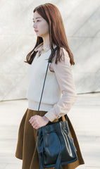 Cute LEATHER Black Bucket Bag WOMENs SHOULDER BAG Purses FOR WOMEN