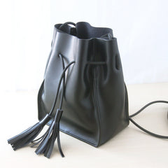 Cute LEATHER Black Bucket Bag WOMENs SHOULDER BAG Purses FOR WOMEN
