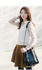 Cute LEATHER Black Bucket Bag WOMENs SHOULDER BAG Purses FOR WOMEN