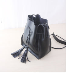 Cute LEATHER Black Bucket Bag WOMENs SHOULDER BAG Purses FOR WOMEN