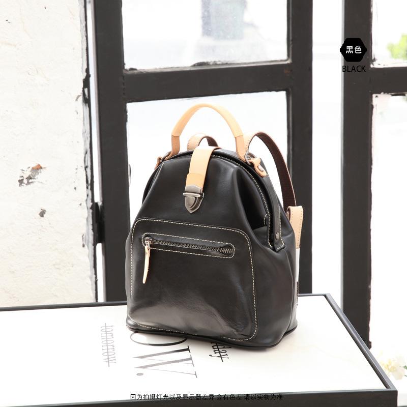 cute black leather backpack purse cheap Fashion Handmade Womens Black Leather Backpack Satchel Bag Black School Backpack for Women