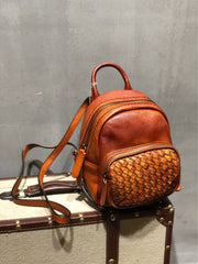 Brown Cute Leather Womens Backpacks Small Braided Leather Backpack Trendy Backpacks for Ladies