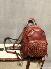 Cute Leather Womens Backpacks Small Braided Leather Backpack Red Trendy Backpacks for Ladies