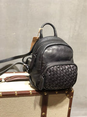 Brown Cute Leather Womens Backpacks Small Braided Leather Backpack Trendy Backpacks for Ladies
