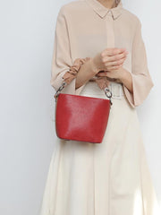 Red Cute Small Womens Leather Bucket Handbag Brown Fashion Barrel Purses for Ladies