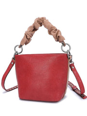 Brown Womens Leather Small Bucket Handbag Red Small Barrel Shoulder Purse for Ladies