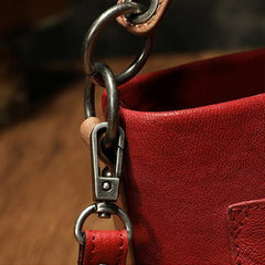 Brown Womens Leather Small Bucket Handbag Red Small Barrel Shoulder Purse for Ladies