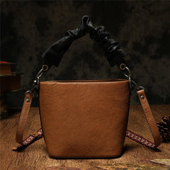Red Cute Small Womens Leather Bucket Handbag Brown Fashion Barrel Purses for Ladies