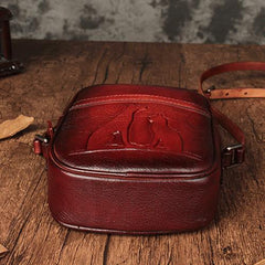 Vintage Womens Small Tan Leather Side Bag Mini Phone Red Shoulder Bag Square Crossbody Bag