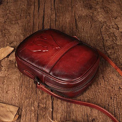 Vintage Womens Small Tan Leather Side Bag Mini Phone Red Shoulder Bag Square Crossbody Bag