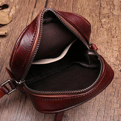 Vintage Womens Small Tan Leather Side Bag Mini Phone Red Shoulder Bag Square Crossbody Bag