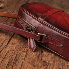 Vintage Womens Small Tan Leather Side Bag Mini Phone Red Shoulder Bag Square Crossbody Bag