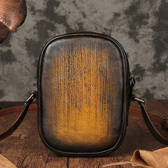 Vintage Womens Small Tan Leather Side Bag Mini Phone Dog Cat Shoulder Bag Square Crossbody Bag