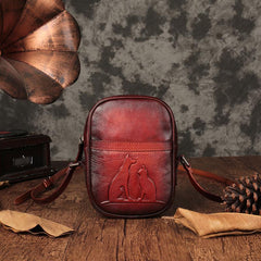Vintage Womens Small Tan Leather Side Bag Mini Phone Dog Cat Shoulder Bag Square Crossbody Bag