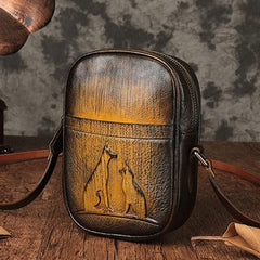 Vintage Womens Small Tan Leather Side Bag Mini Phone Red Shoulder Bag Square Crossbody Bag